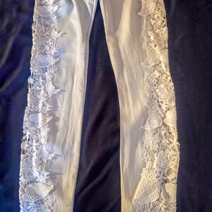 White Lace Trim Pants